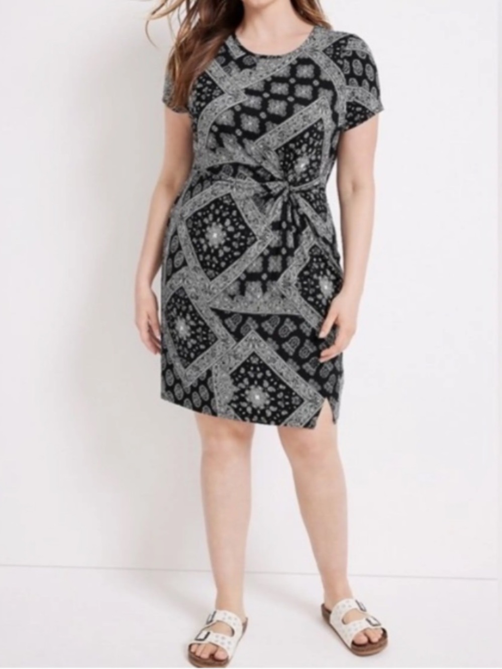 Maurices Black and White Paisley Midi Wrap Dress
